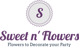 This image shows the company's logo which is the Letter S. Underneath reads Sweet n' Flowers. Flowers to Decorate your party