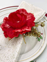 Holidays Home Decor Napkin Rings. Red Flowers Table Escape Decoration. Christmas Gift Idea