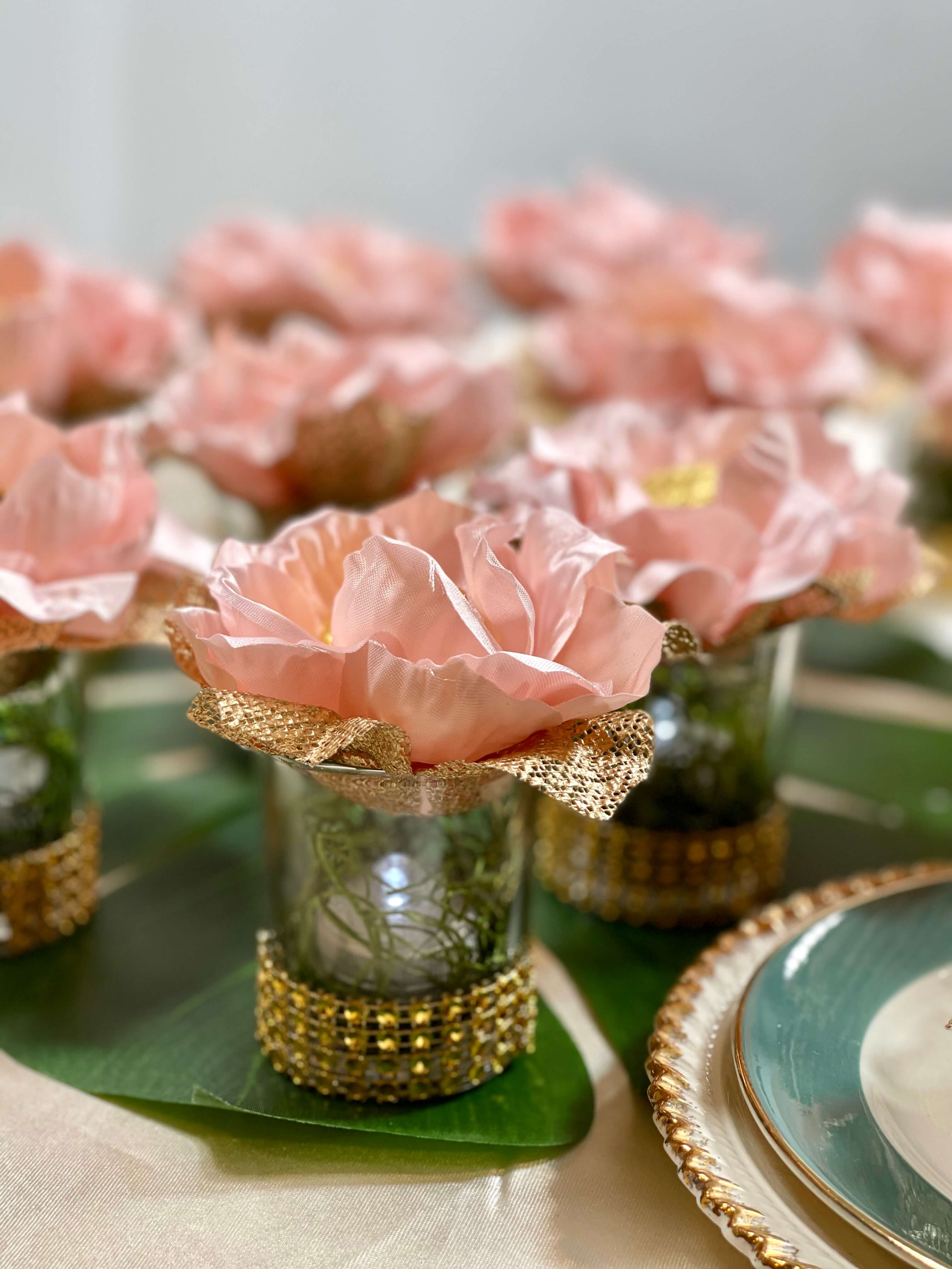 12 Silk Flowers Candle Party Favors For Guests. Affordable Wedding Decoration