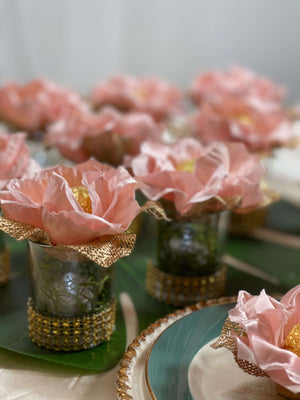 12 Silk Flowers Candle Party Favors For Guests. Affordable Wedding Decoration