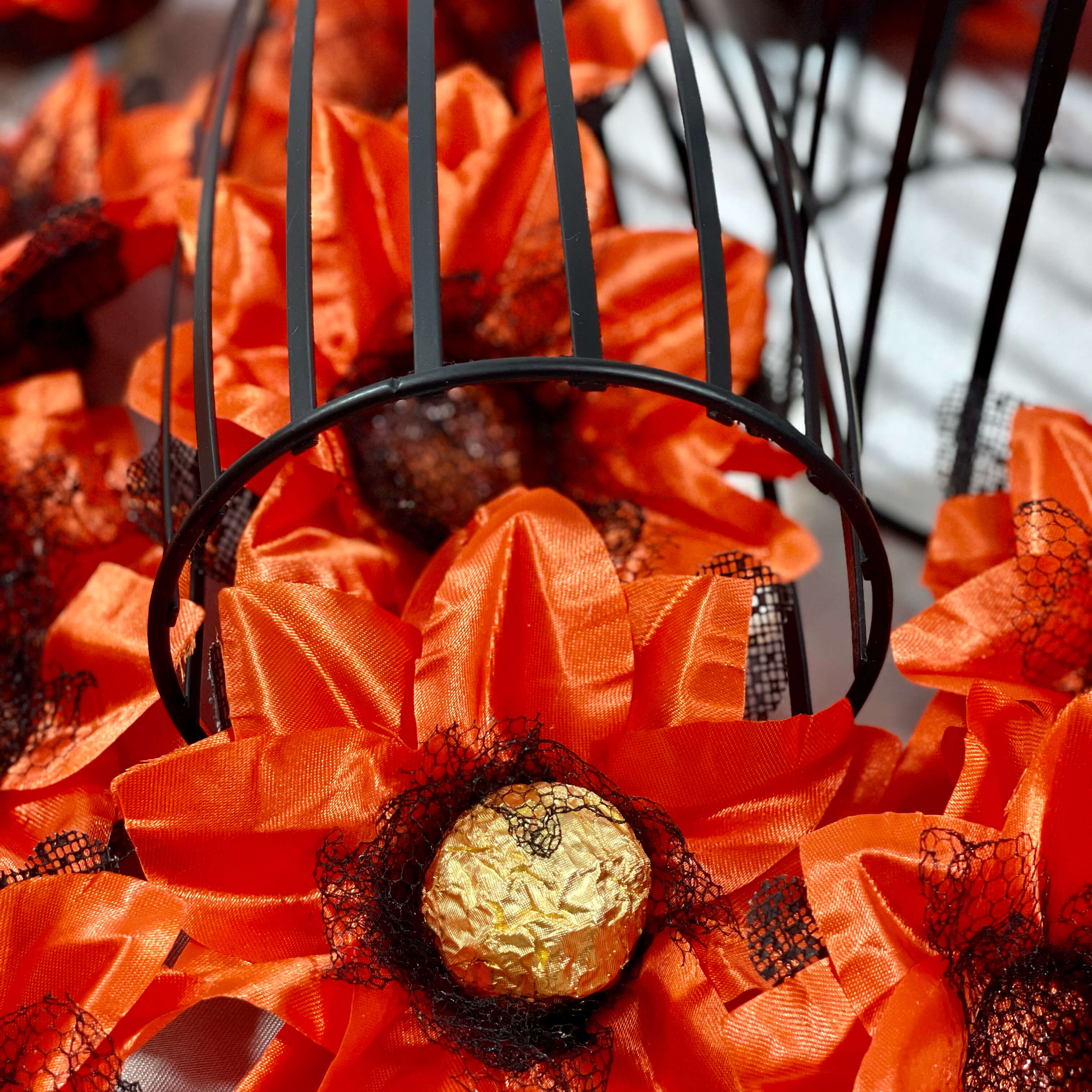 Halloween Party Décor. Havannah Autumn Orange Fabric Flowers Centerpieces Decoration- box of 6 flowers